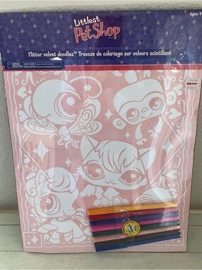Vintage 2007 Littlest Pet Shop Flitter Velvet Doodles Coloring Art Poster y2k